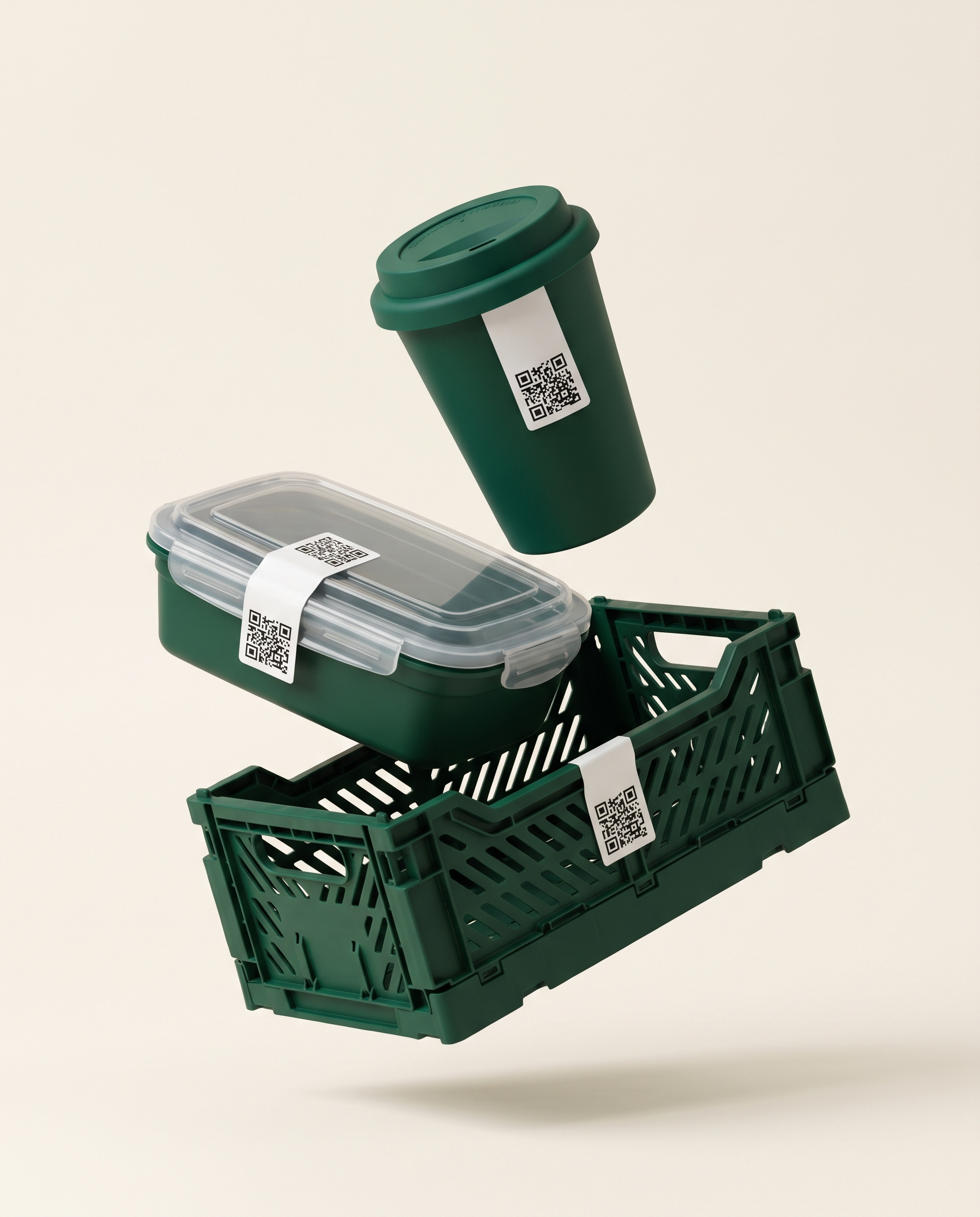 Vaso, contenedor y caja reutilizables de Ciclico con su QR único
